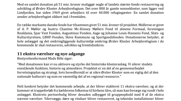 ​Stor donation til Ørslev Kloster