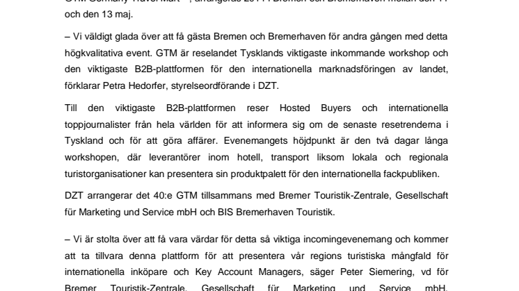 Bremen och Bremerhaven värdar för GTM 2014