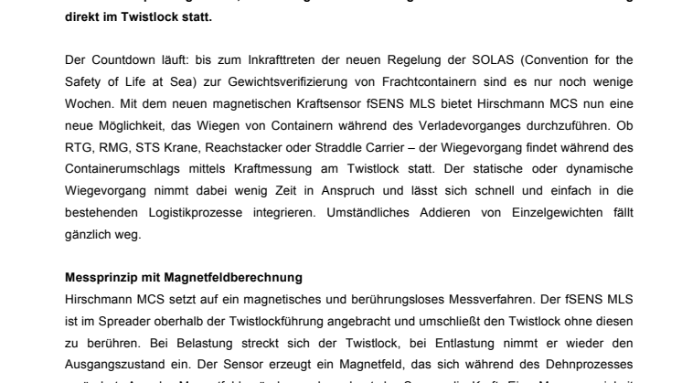 Neues Sensorkonzept für das Wiegen im Twistlock