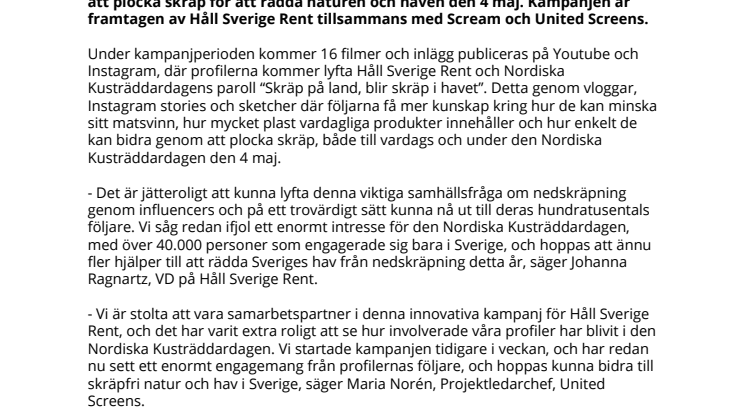 Influencers ska rädda naturen och haven från nedskräpning i ny kampanj från Håll Sverige Rent, Scream och United Screens