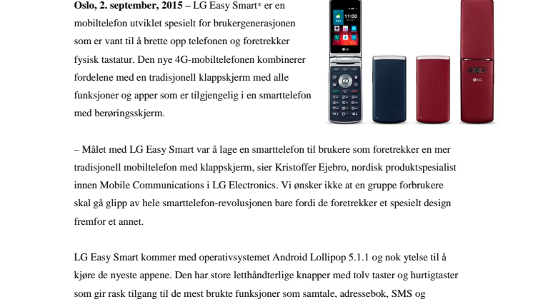 LG EASY SMART – KLAPPMOBIL MED SMARTTELEFON-FUNKSJONER OG BERØRINGSSKJERM