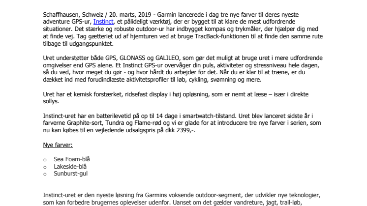 Garmin lancerer tre nye farver til det populære Instinct adventure GPS-ur