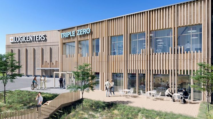 Martinsons leverans består av limträ och KL-trä till stommen och till de pelare som finns i hela hallen och sadelbalkar i takkonstruktionen. Bild: Logicenters (NREP)