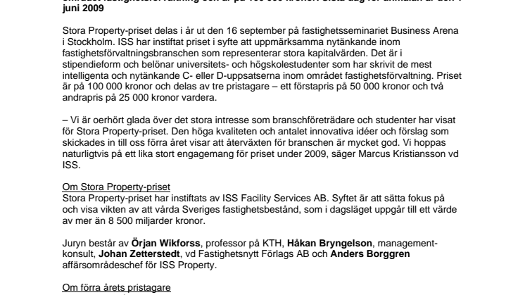 Dags att skicka in bidrag till Stora Property-priset