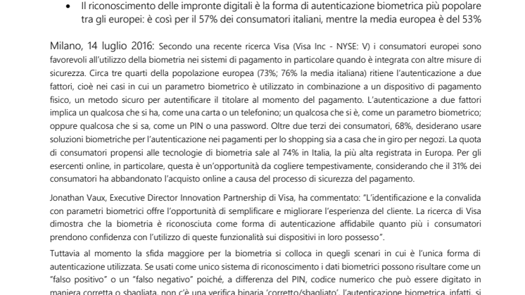 I consumatori europei pronti all’uso della biometria per la sicurezza dei pagamenti