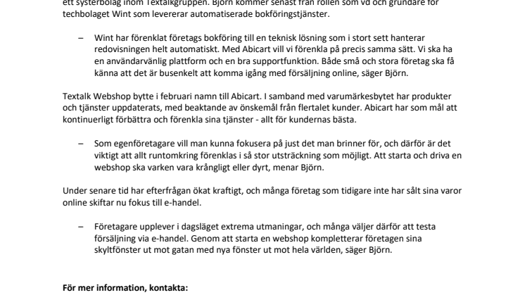 Björn Elfgren ny vd för Abicart