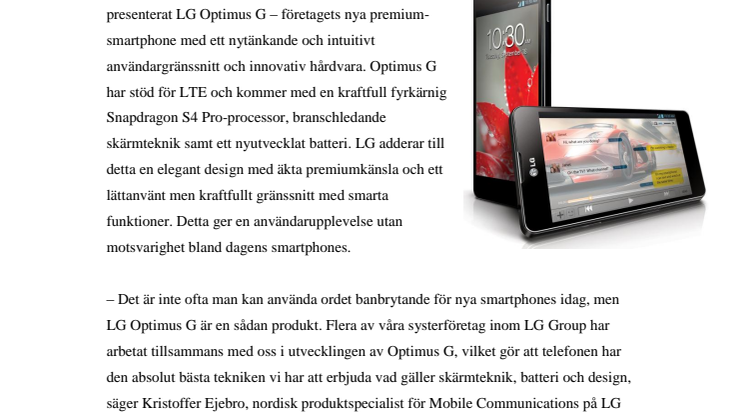 LG OPTIMUS G – VÄRLDSLEDANDE TEKNIK OCH NYTÄNKANDE ANVÄNDARGRÄNSSNITT