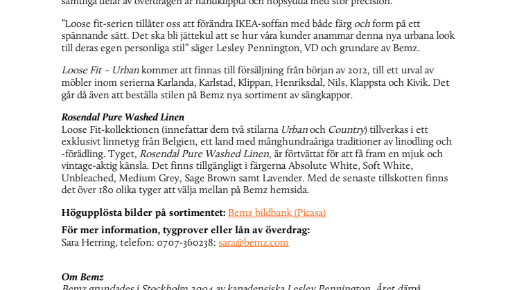 Nya överdrag från Bemz för den urbana livsstilen