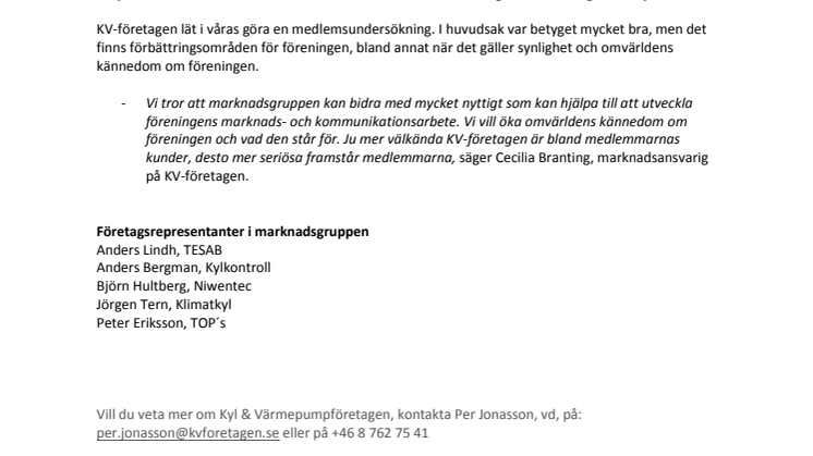 Kyl & Värmepumpföretagen startar marknadsgrupp