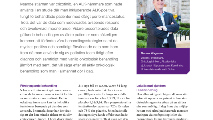 Lungcancer - överläkare Gunnar Wagenius rapporterar från ASCO 2010