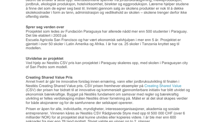 Vinneren av årets Nestlés Creating Shared Value Pris 