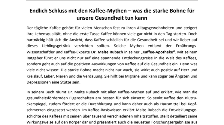 Pressemitteilung Rubach, Kaffee-Apotheke