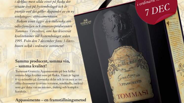Tommasi Graticcio Appassimento BOX i ordinarie sortiment från den 7 december!
