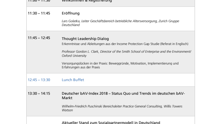 Agenda - Zurich Employee Benefits Dialog 2018