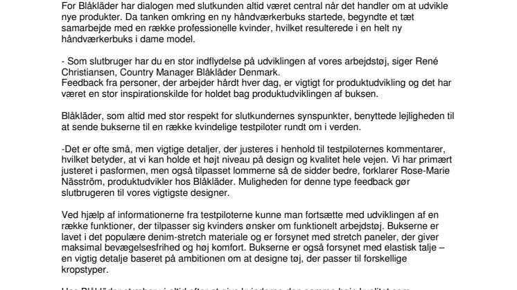 BLÅKLÄDER SATSER PÅ PASFORM I NY HÅNDVÆRKERBUKS TIL KVINDER