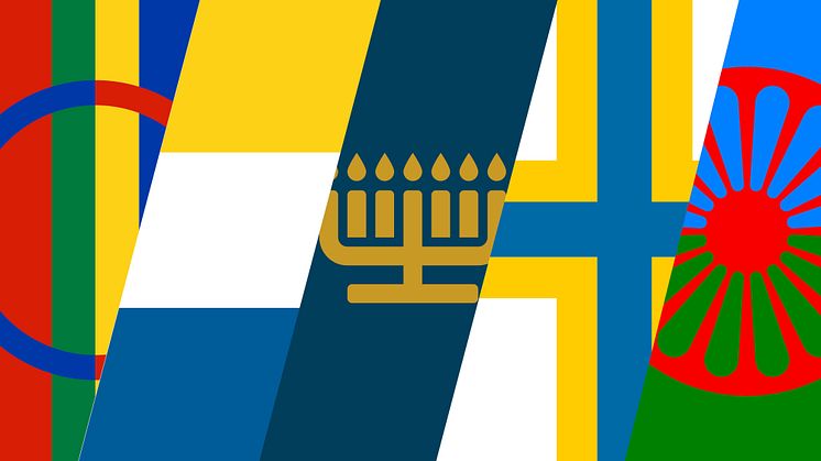 Sveriges fem nationella minoriteter. Illustration från Kungliga biblioteket.