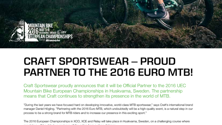 Craft Sportswear – proud partner to the 2016 Euro MTB!