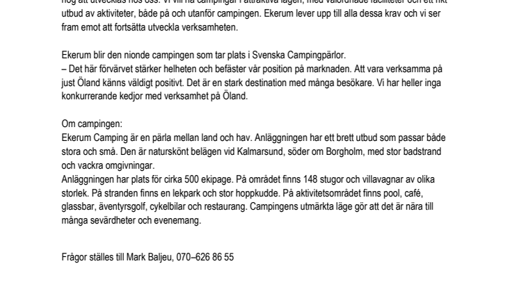 Förvärv av Ekerum Camping på Öland