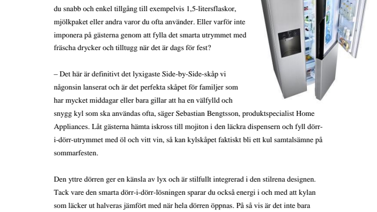 LYXIGT KYLSKÅP MED SMART EXTRAFÖRVARING I DÖRREN
