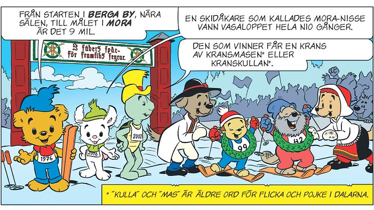 Bamse åker Vasaloppet och gästar Barnens Vasalopp i Sälen och Mora