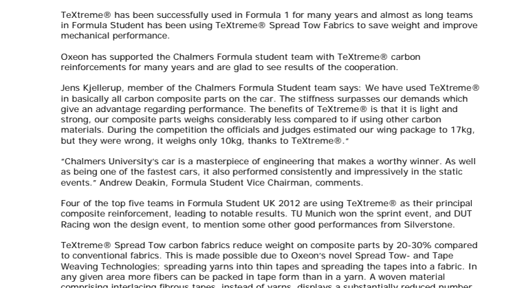 TeXtreme® sponsored team wins Formula Student