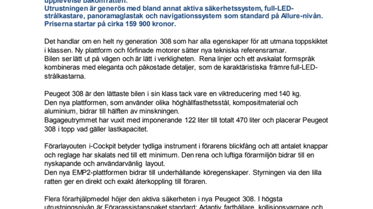 Sverigepremiär för Peugeot 308