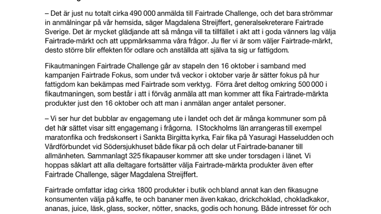Nära 86 000 stockholmare fikar Fairtrade på torsdag