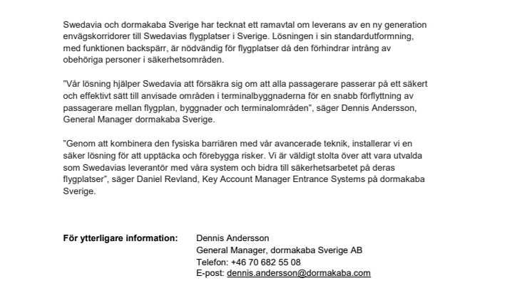dormakaba levererar säkerhetslösning för Swedavias flygplatser i Sverige