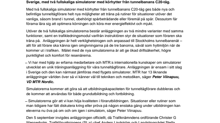 MTR inviger Sveriges modernaste simulatoranläggning 