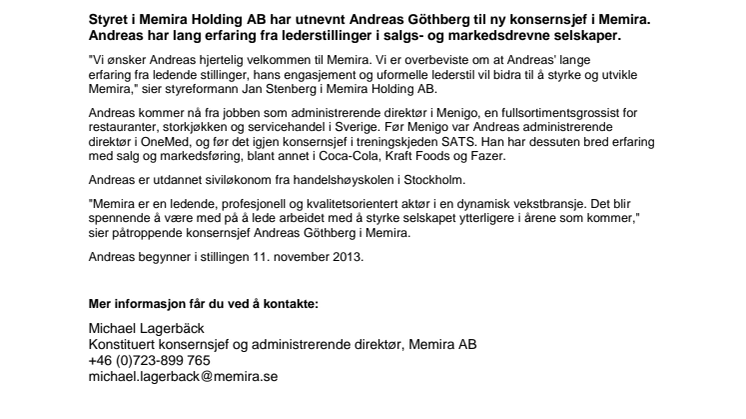 Memira får ny konsernsjef