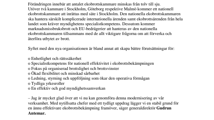 Ekobrottsmyndigheten inför ny organisation för proaktiv ekobrottsbekämpning