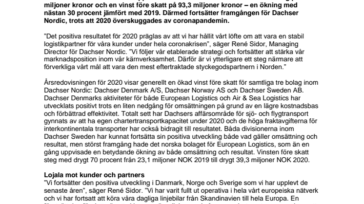 Rekordresultat för Dachser Nordic