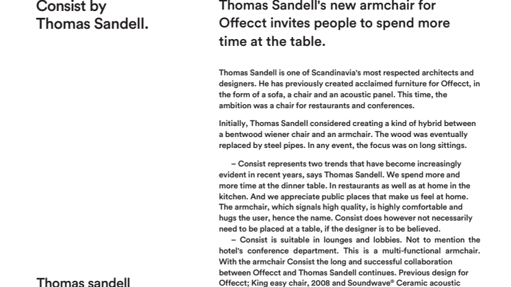 Thomas Sandell's new armchair for Offecct invites people to spend more time at the table.
