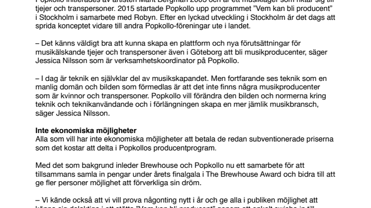Brewhouse i unikt samarbete med Popkollo