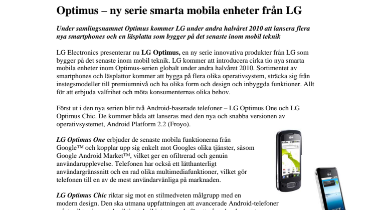 Optimus – ny serie smarta mobila enheter från LG