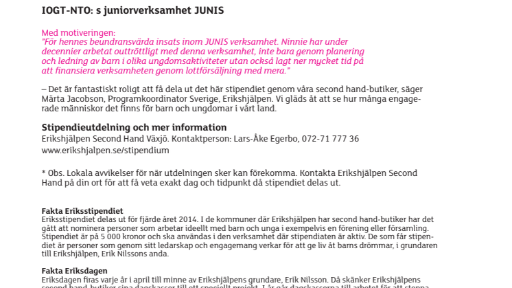 Årets Eriksstipendiat i Växjö utsedd