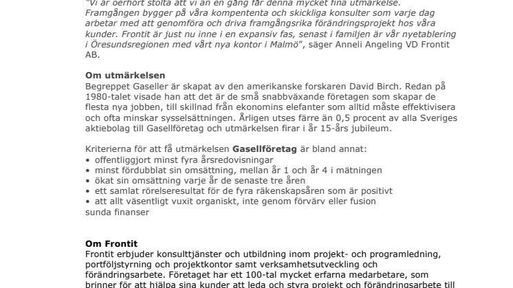 Frontit - Gasellföretag för fjärde året i rad!