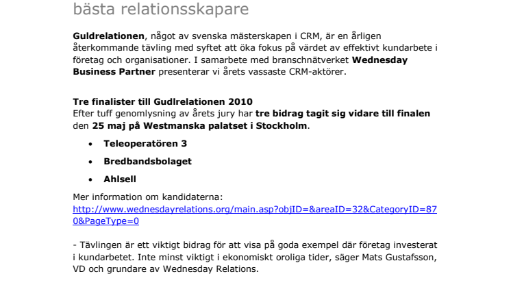 Tre smarta bidrag till final i Guldrelationen – Wednesday Relations kröner Sveriges bästa relationsskapare 