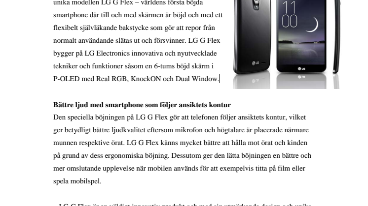 LG G FLEX – VÄRLDENS FÖRSTA BÖJDA SMARTPHONE MED SJÄLVLÄKANDE BAKSTYCKE