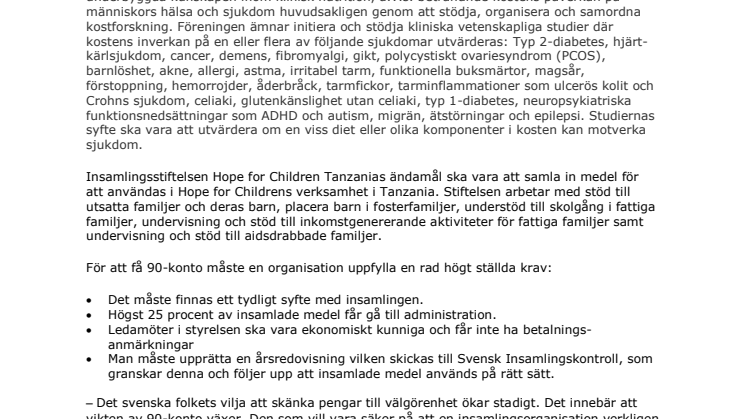Två nya insamlingsorganisationer har beviljats 90-konto