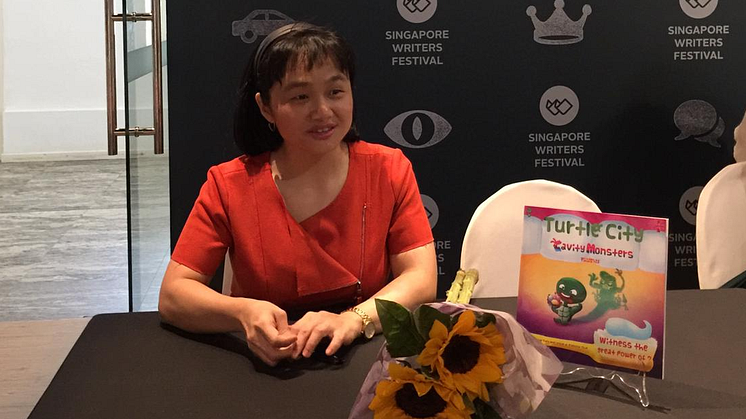 Author, illustrator and PitchMark user Tienny The at her book launch during the 2018 Singapore Writers Festival