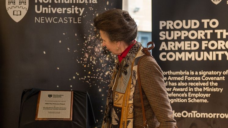 HRH Veteran Hub visit - HRH The Princess Royal unveils a plaque commemorating her visit to Northumbria University.