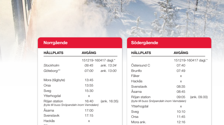 Tidtabell Snötåget 2016