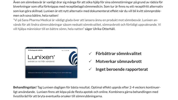 Lunixen® - bättre sömn hela natten