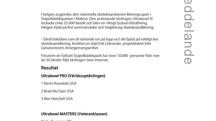 Solig och lyckad avslutning på världscuptävlingen i skateboard