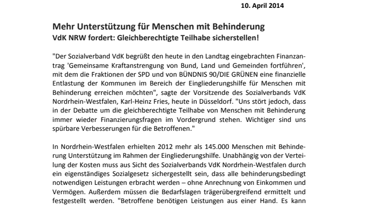 Mehr Unterstützung für Menschen mit Behinderung