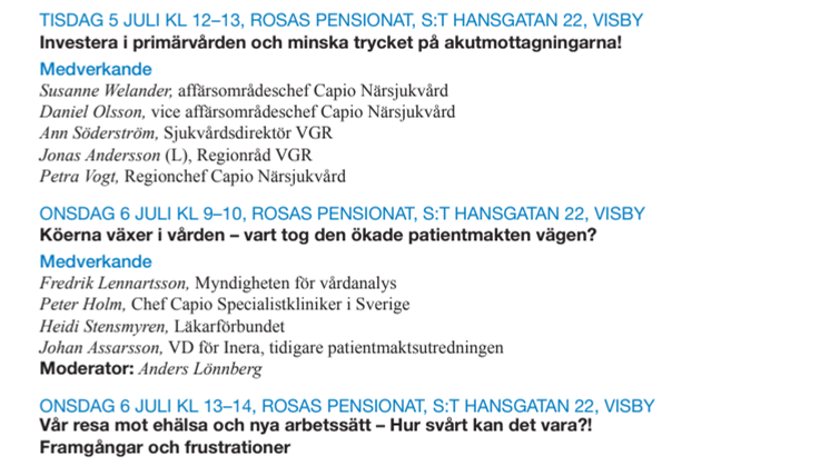 Program för Capio i Almedalen 2016