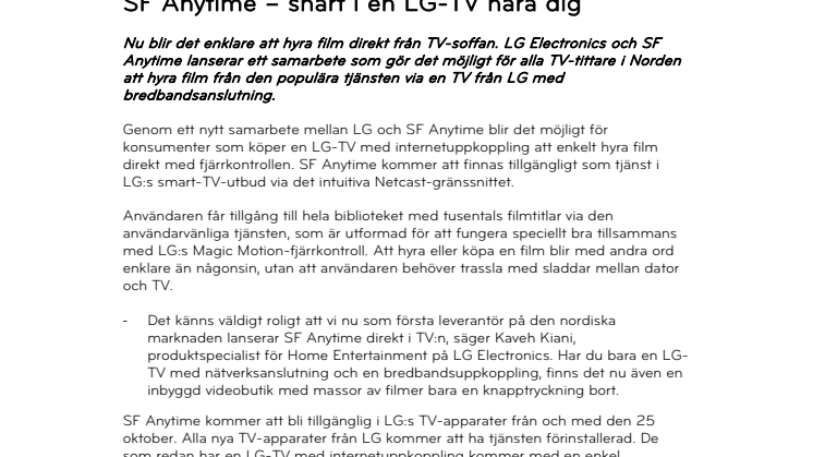 SF Anytime – snart i en LG-TV nära dig