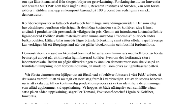 Nytt biobaserat lättviktsmaterial visas upp