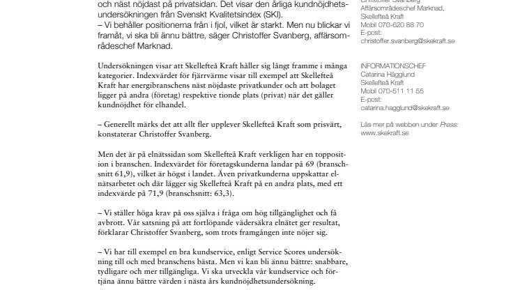 Skellefteå Kraft har nöjdast elnätskunder 